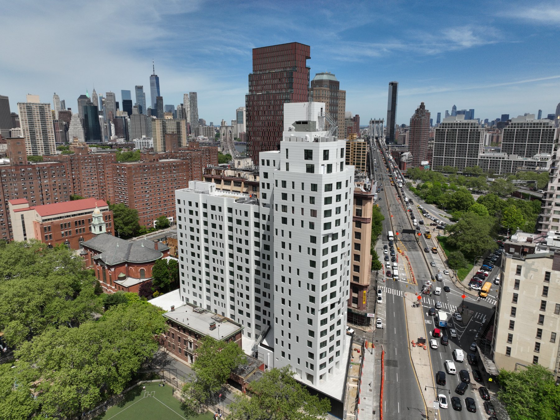 Chapel Street with the Manhattan skyline